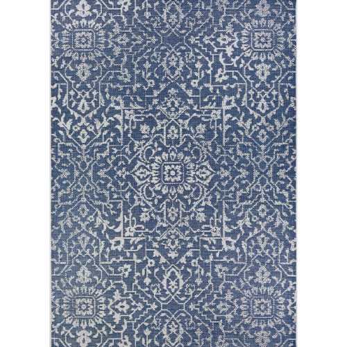 5' x 7.5' Navy Blue and Ivory Outdoor Floral Rectangular Area Throw Rug