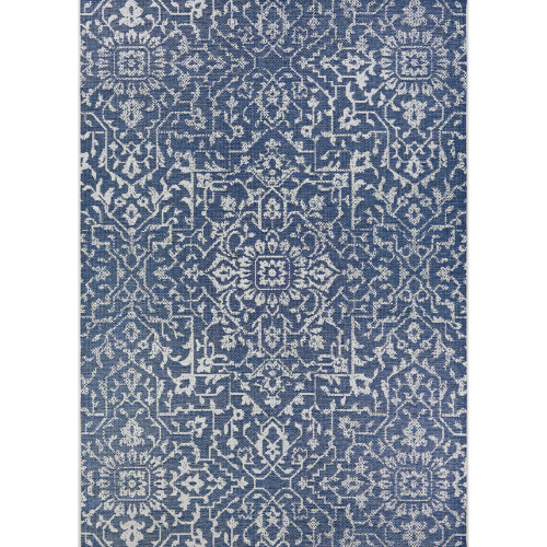 13' x 13' Navy Blue and Ivory Outdoor Floral Rectangular Area Throw Rug