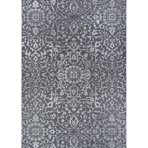 5.25' x 7.5' Black and Gray Rectangular Area Outdoor Throw Rug