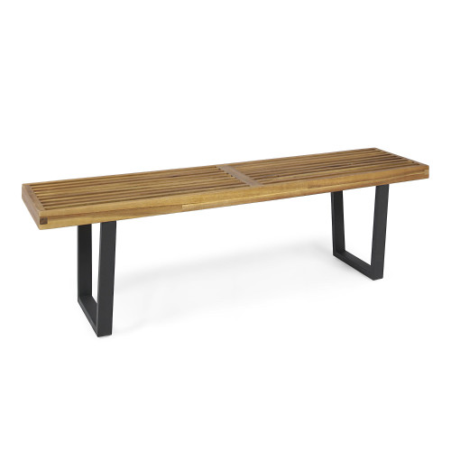 Rustic Charm Meets Modern Appeal: 61.75" Brown and Black Contemporary Outdoor Patio Dining Bench
