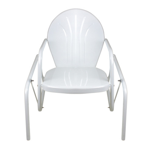 Outdoor Retro Metal Tulip Glider Patio Chair, White - Vintage Elegance for Your Outdoor Space