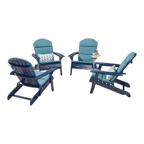 Set of 4 Navy Blue and Teal Outdoor Patio Adirondack Chairs with Cushions 34.25"