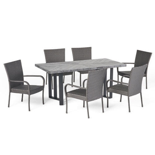 7-Piece Gray Oak Finish Wicker Outdoor Furniture Patio Dining Set