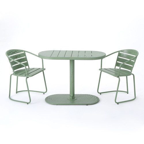 3-Piece Crackle Green Contemporary Outdoor Furniture Patio Bistro Set - Simple and Versatile Addition for Small Dining Spaces