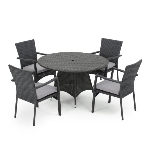 5-Piece Gray Contemporary Outdoor Furniture Patio Dining Set - Gray Cushions