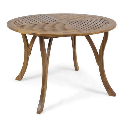 47.25" Chic Walnut Brown Round Outdoor Dining Table for Stylish Year-Round Patio Enjoyment