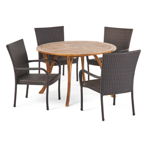 5-Piece Gray Finish Rectangle Wicker Outdoor Furniture Patio Dining Set