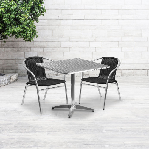 3-Piece Gray and Black Square Contemporary Outdoor Furniture Patio Table with Chairs Set