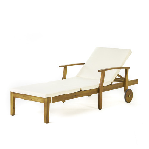 79" Brown and Cream White Contemporary Outdoor Patio Chaise Lounge Set with Cushion