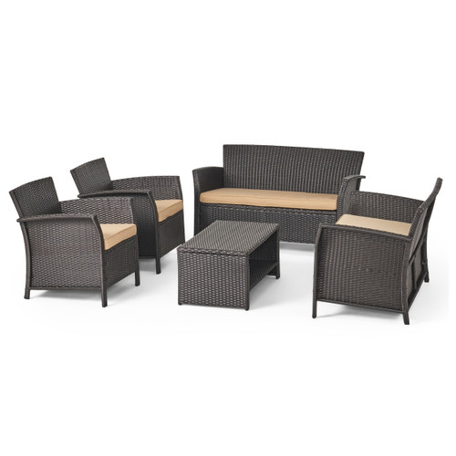 5pc Beige and Brown Outdoor Patio Chat Set with Cushions 51"