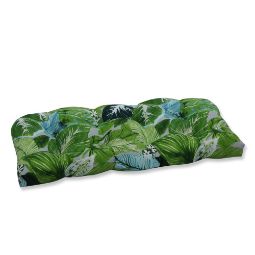 Tropical Outdoor Patio Tufted Wicker Loveseat Cushion - 44" - Green and Blue