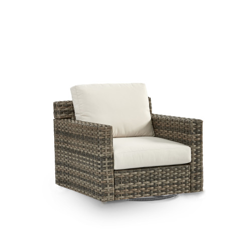 28" Taupe Synthetic Wicker Swivel Glider with Blue Cushion