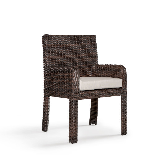 35" Tobacco Brown Synthetic Wicker Dining Arm Chair with Blue Cushion