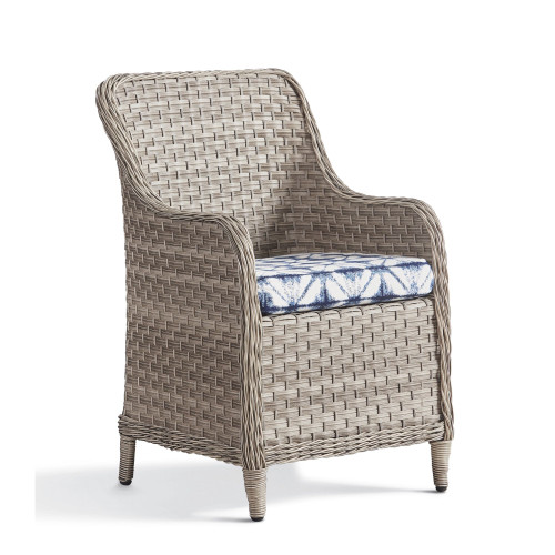 39" Gray Synthetic Wicker Dining Arm Chair with Blue Cushion