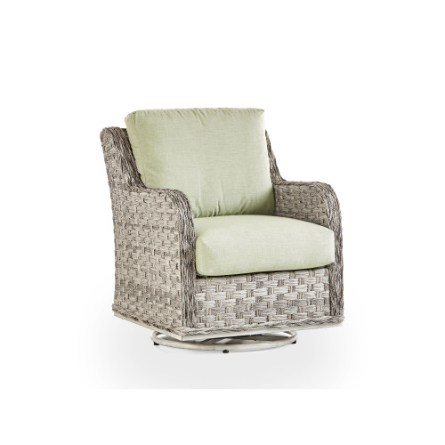 34" Gray Grand Isle Synthetic Wicker Swivel Glider with Green Cushion