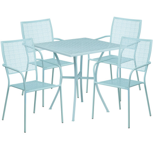 5-Piece Sky Blue Finish Steel Square Outdoor Furniture Patio Dining Set