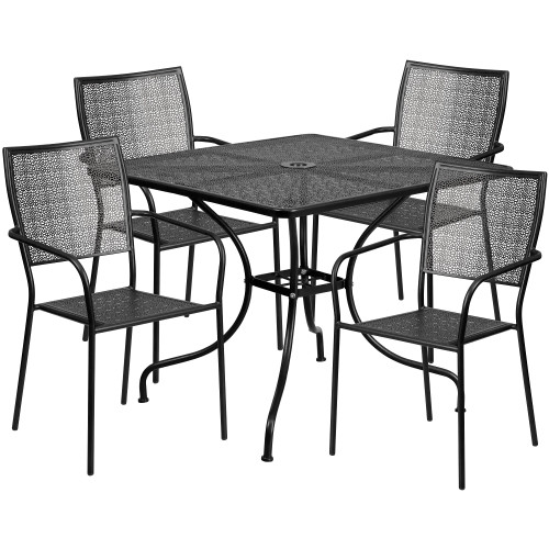 Set of 5 Black Contemporary Outdoor Furniture Patio Dining Table with Square Back Chairs