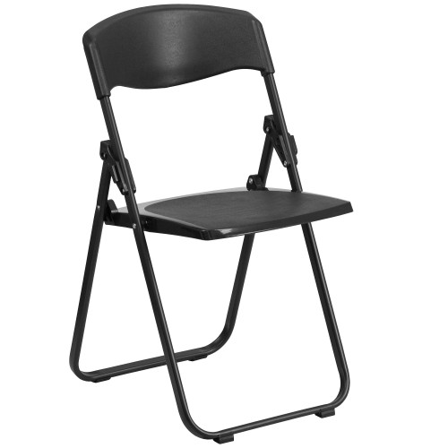 Set of 2 Black Hercules Folding Chairs with Ganging Brackets 41.25"