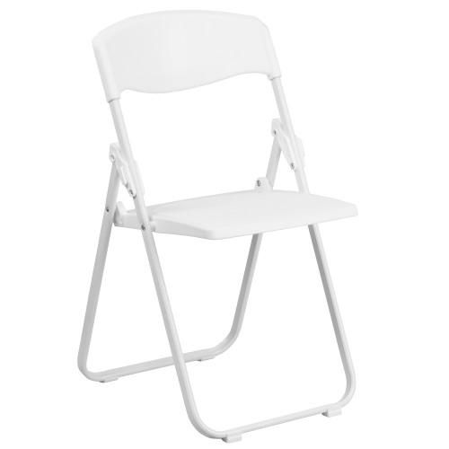 Set of 2 White Outdoor Furniture Patio Folding Chair with Built-in Ganging Brackets