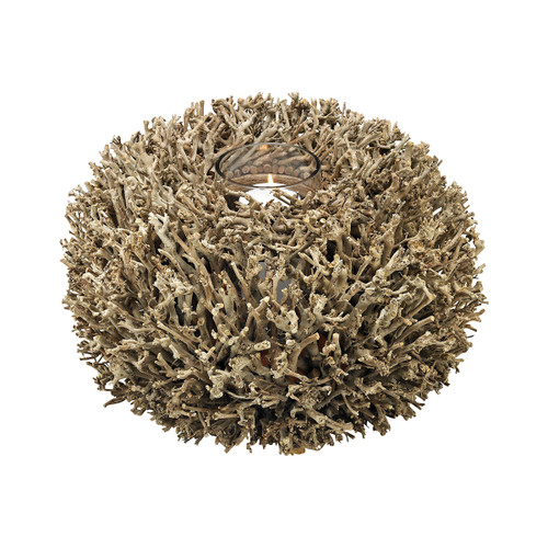 Washed Wood Tone Brown Briar Round Candle Holder 19”