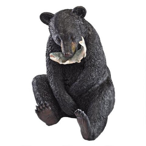22.5" Bear Cub Sitting Upright Hunting Fish Outdoor Garden Statue
