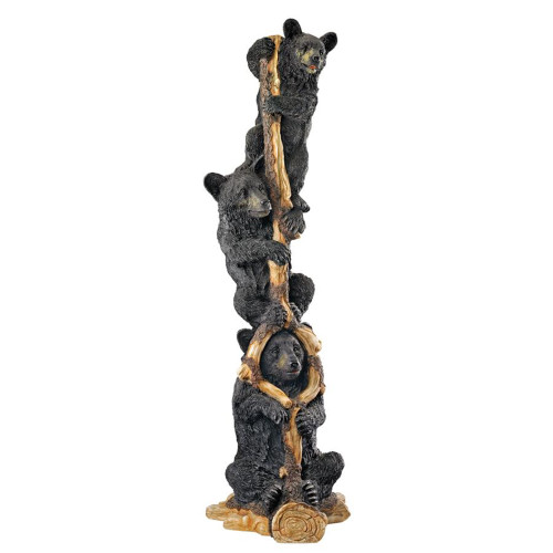 Baby Black Bear Cubs Climbing Tree Rustic Outdoor Garden Statue 45.50”
