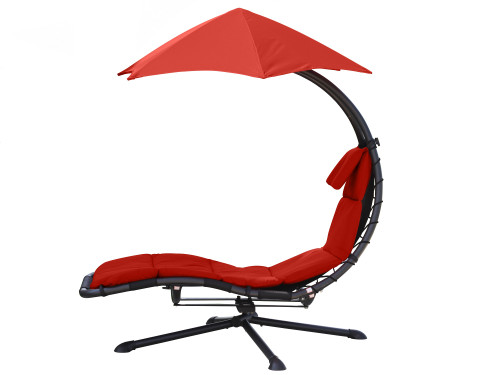 74" Red Outdoor Lounge Chair with an Umbrella- Pivots 360°
