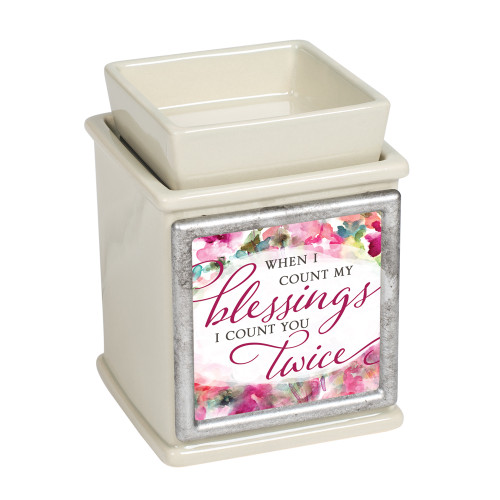 Cream White and Pink Floral Jar Candle Interchangeable Warmer 5”