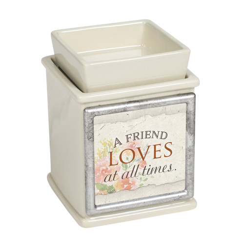 5" Cream White and Red "A FRIEND LOVES at all Times" Printed Interchangeable Warmer