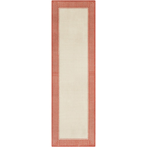 Alfresco Beige and Orange Striped Borderline Pattern Outdoor Synthetic Area Rug 2.25” x 8”