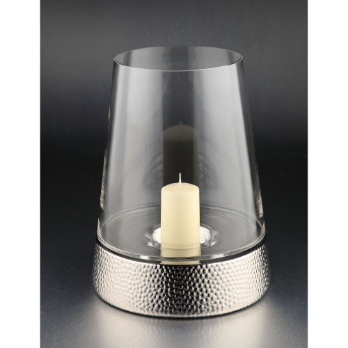 14" Silver Hurricane Table Top Votive Glass Candle Holder with Textured Base