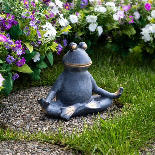 12.25" Frog in Lotus Yoga Position Garden Statue