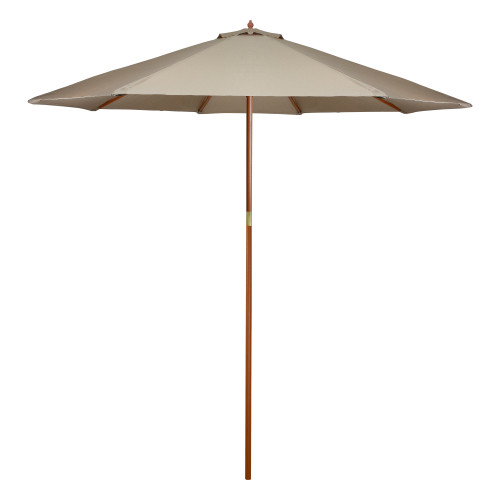 Classic Tan 9ft Outdoor Patio Market Umbrella with Wooden Pole - Stylish Shade for Your Outdoor Space