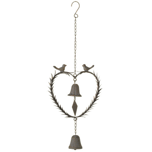 Set of 2 Gray Distressed Heart Shaped Love Birds Wind Chimes 10"