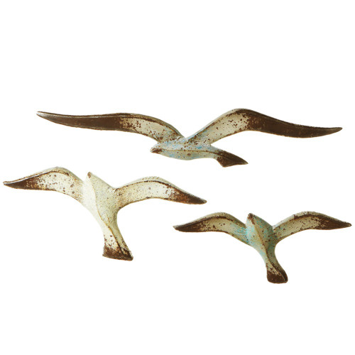 Set of 3 Metallic Distressed Flying Seagull Decorative Wall Decor 24"
