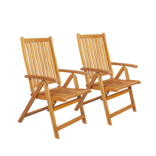 Set of 2 Brown Acacia Folding Chairs Outdoor Patio Furniture 42"