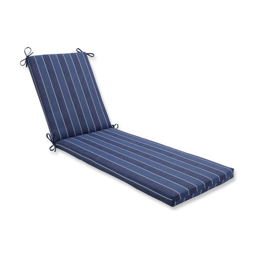80" White and Blue Striped Outdoor Patio Chaise Lounge Cushion with Ties