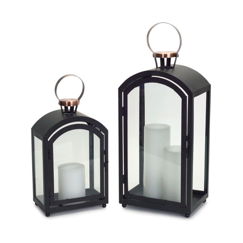 Set of 2 Jet Black Decorative Metal Candle Lantern 20�