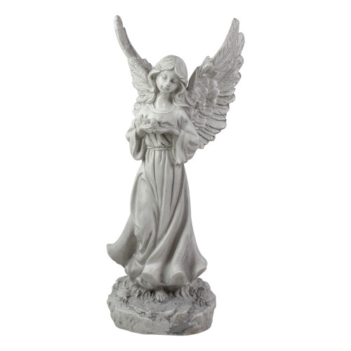 13" Weathered Gray Serene Angel with Dove Outdoor Garden Statue