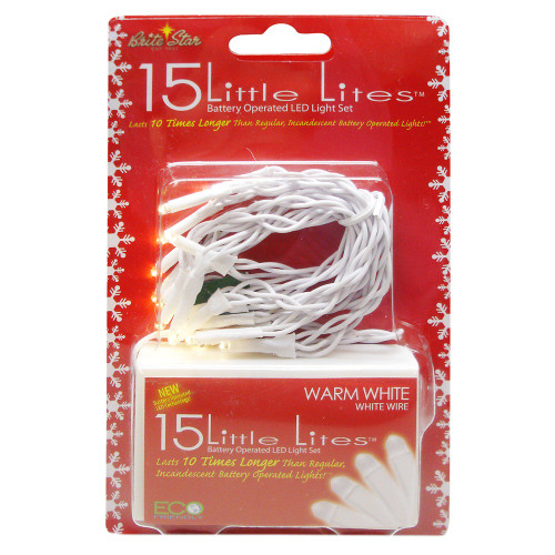 15 Battery Operated White LED Christmas Lights - 5 ft White Wire