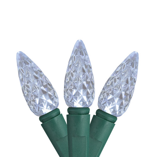 LED  Faceted C6 Christmas Lights - Polar White - 6.25' Green Wire - 50ct