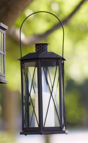 14.5" Black Cottage Style Glass Lantern with LED Flameless Pillar Candle