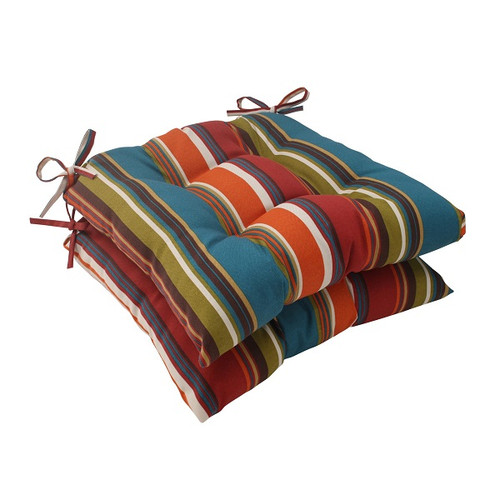 Set of 2 Moroccan Multi-color Striped Outdoor Tufted Seat Cushions 19"