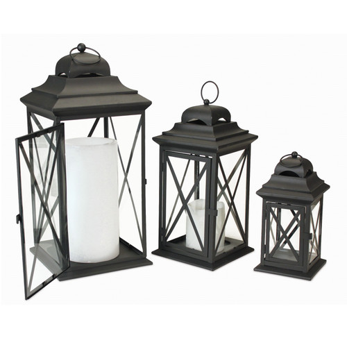 Set of 3 Black Traditional Style Candle Lanterns 22" - Romantic Decor for Any Occasion