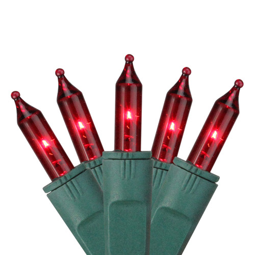 50-Count Red Perm-O-Snap Mini Christmas Light Set, 24.75 ft Green Wire
