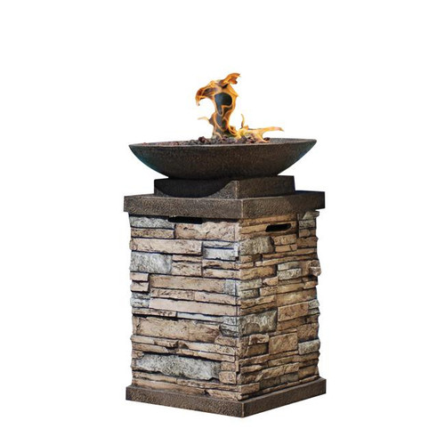 28" Stone Tile Brick Pedestal Style Outdoor Patio Firebowl