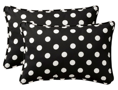 Set of 2 Black and White Polka Dotted Rectangular Outdoor Corded Throw Pillows 18.5-Inch