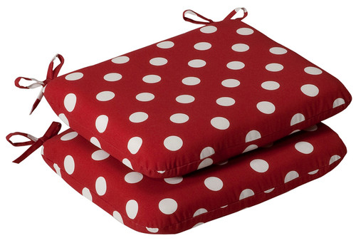 Set of 2 Outdoor Patio Furniture Chair Seat Cushions - Red & White Polka Dot