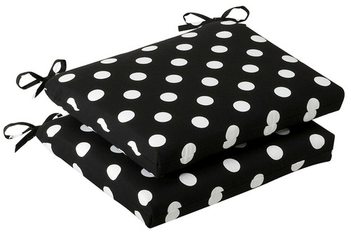 Polka Dot Outdoor Patio Seat Cushions - 18.5" - Set of 2 - Black and White