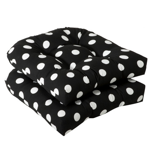 Polka Dot Outdoor Wicker Chair Seat Cushions - 19" - Set of 2 - Black and White